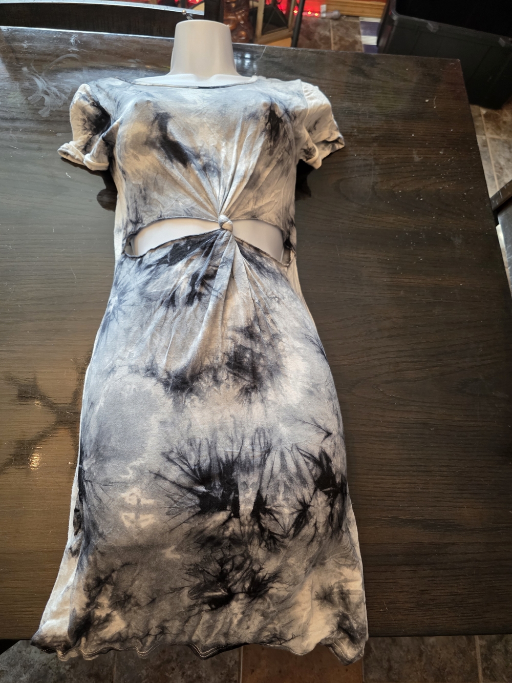Rue21 Black & White Tie-Dye Midi Dress with Front Knot Cutout